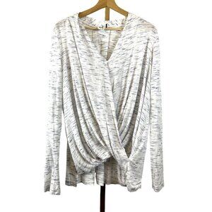 Akemi + Kin Anthropologie Long Sleeve Drapey V-Neck Cozy Shirt Grey EUC Sz M